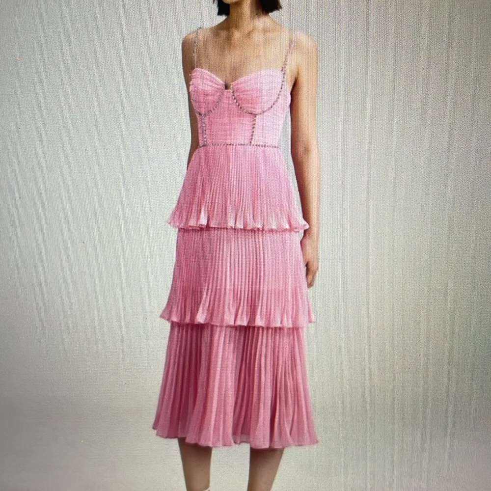 Self Portrait Pink chiffon tiered midi Dress sz 6